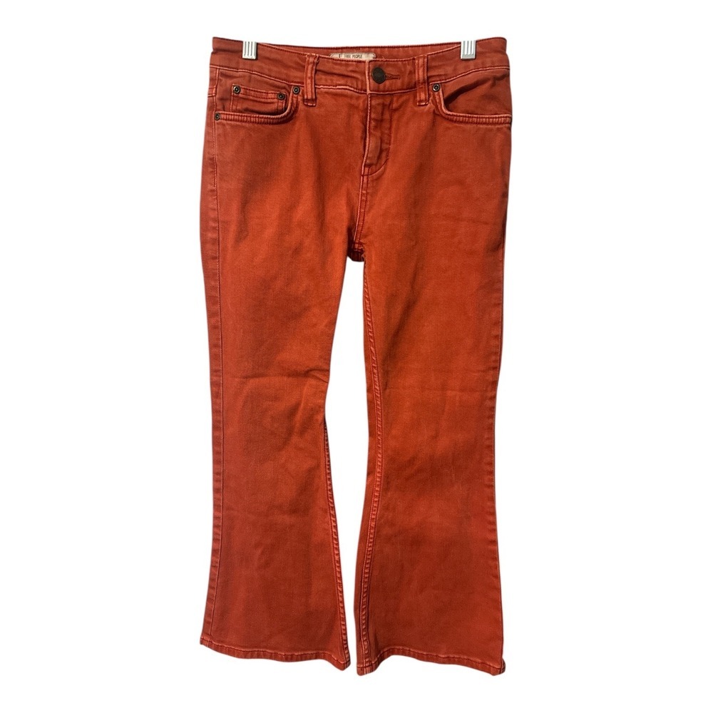 Free People Red/Orange Cropped Flare Jeans, Womens Size 25 - Picture 1 of 8